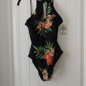Becca Swim Black Floral One-Piece Bathing Suit